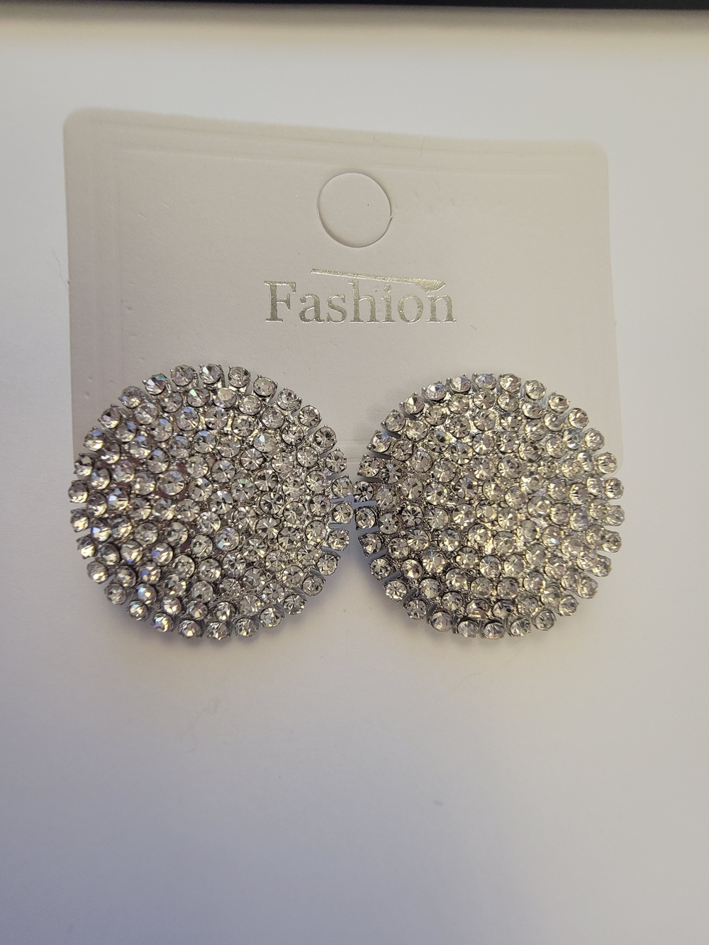 Fashion Jewelry Silver Pave Round Statement Earrings